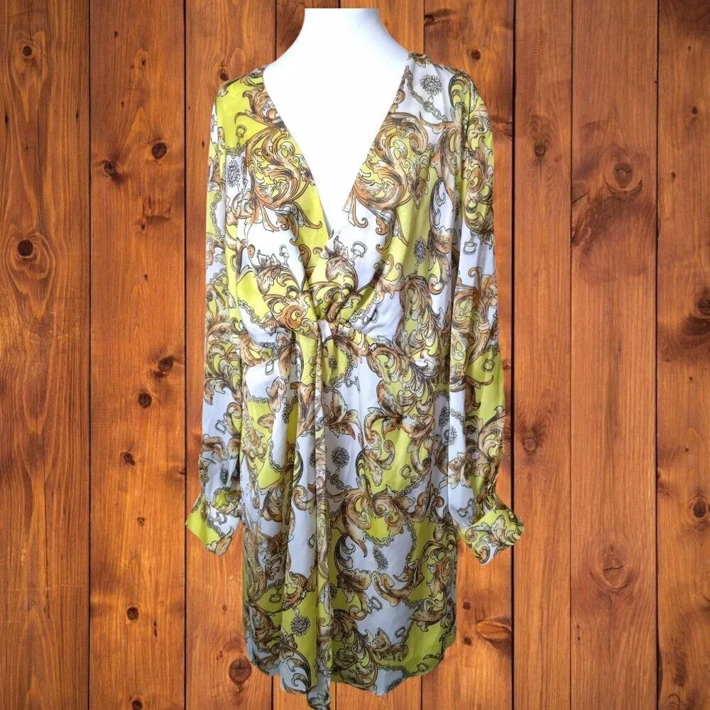 Forever 21+ Size 1X Faux Wrap Long Slit Sleeve Paisley Boho V-Neck Dress